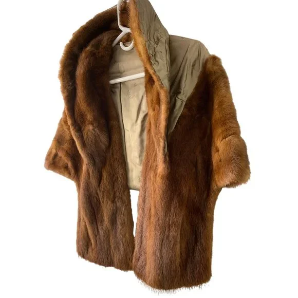 Collared Shawl Mink Vintage Mahogany Stole Shawl Wrap Topper Lined EUC 6644 - Picture 11 of 11